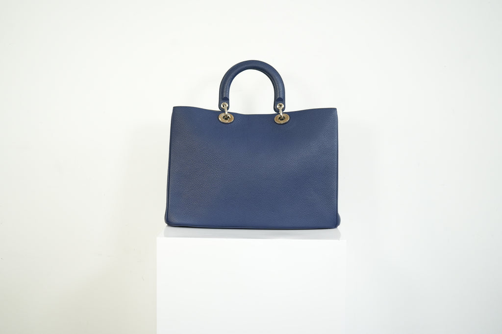 Christion Dior Diorissimo Large Tote Blue Leather Silver Hardware