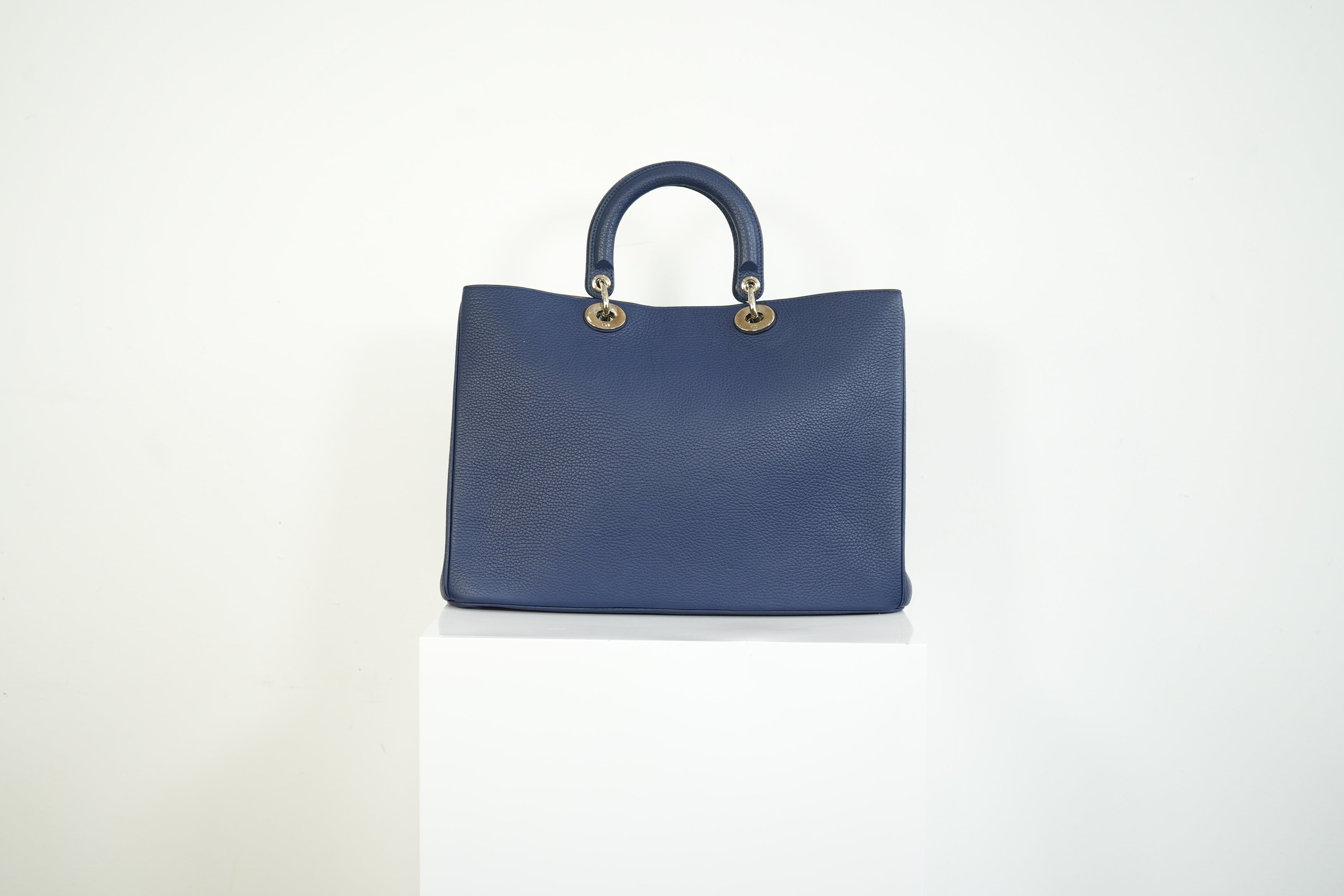 Christion Dior Diorissimo Large Tote Blue Leather Silver Hardware