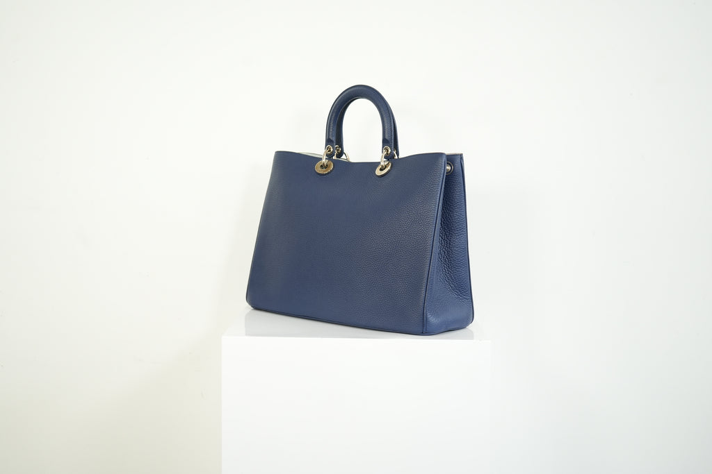 Christion Dior Diorissimo Large Tote Blue Leather Silver Hardware