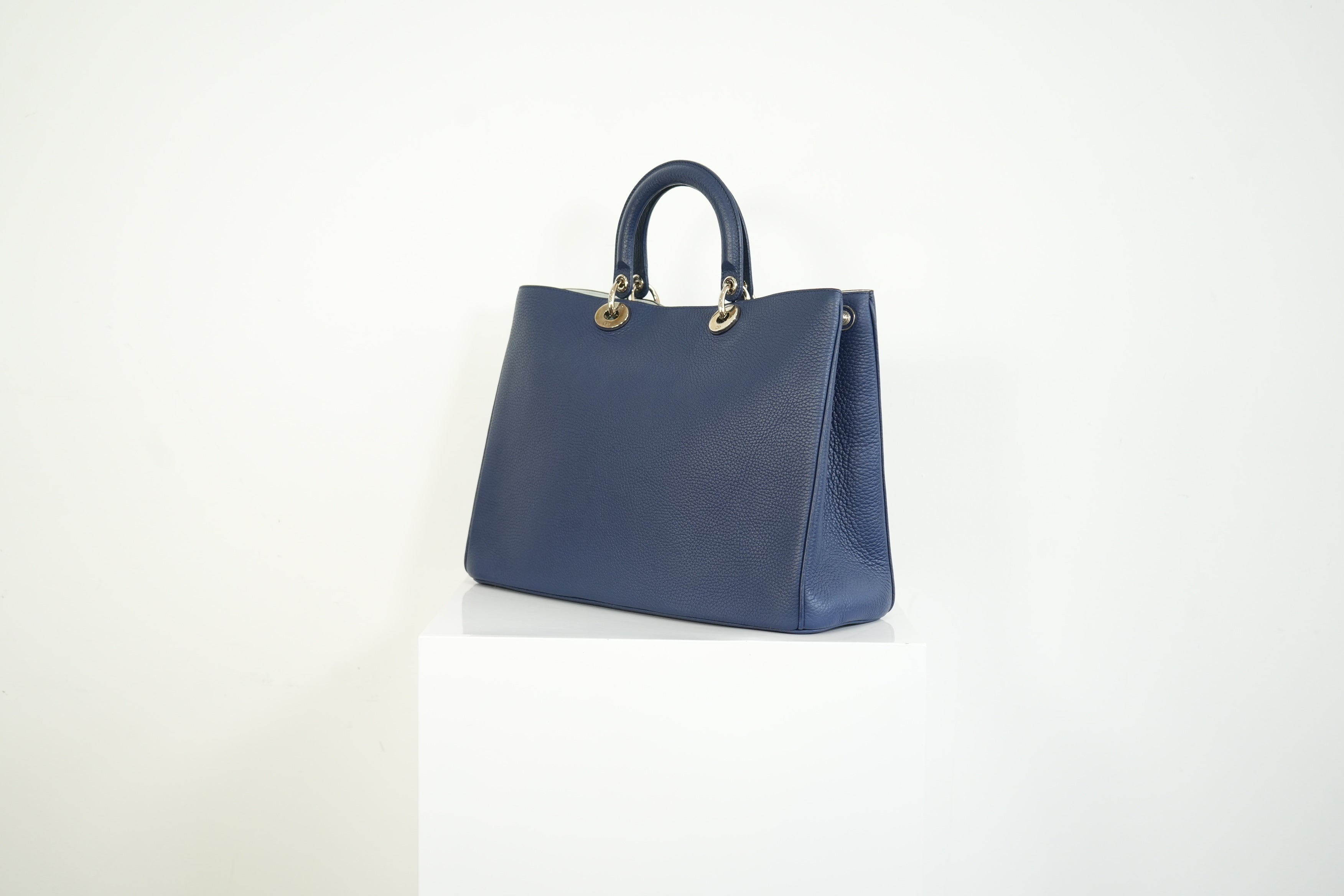 Christion Dior Diorissimo Large Tote Blue Leather Silver Hardware