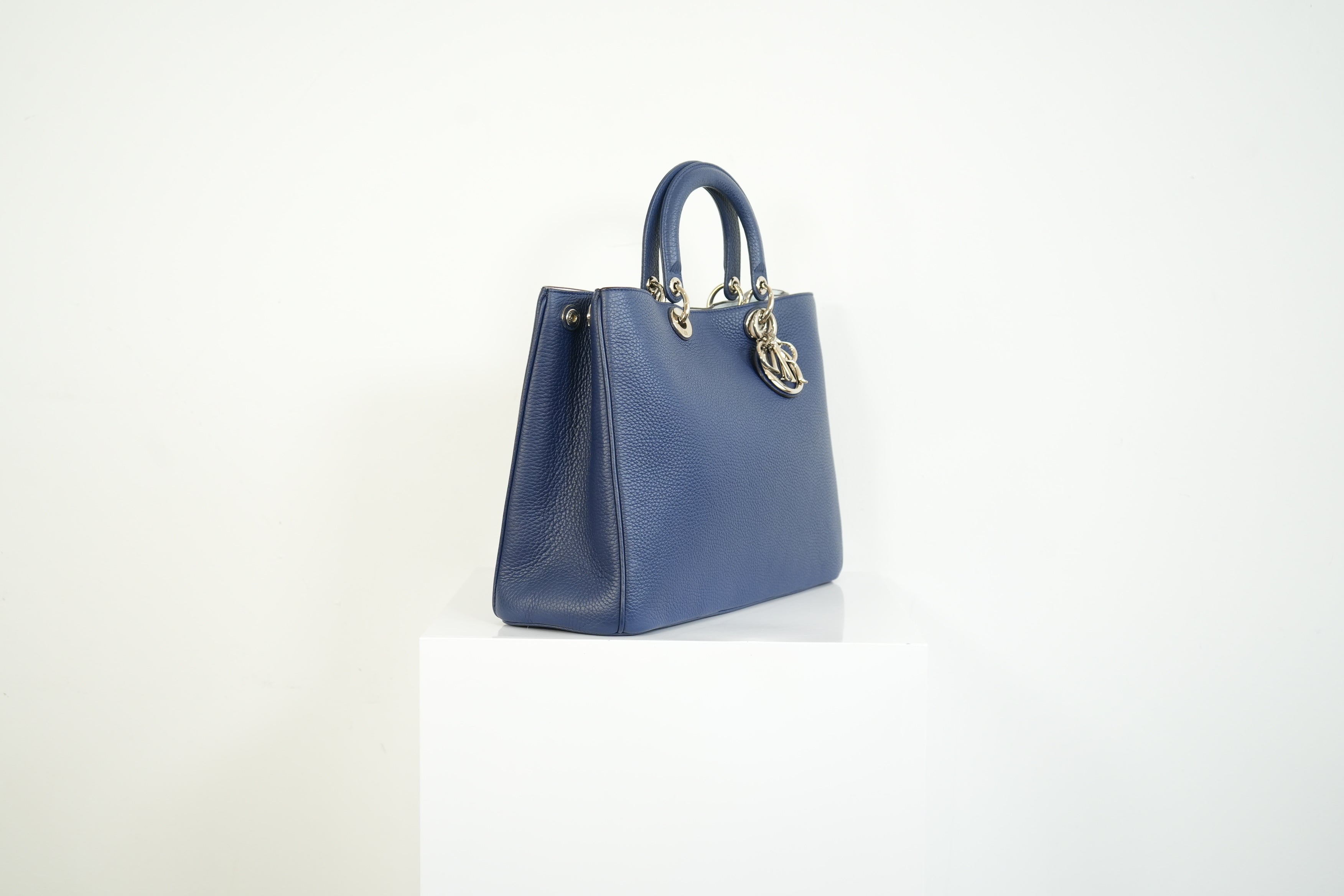 Christion Dior Diorissimo Large Tote Blue Leather Silver Hardware