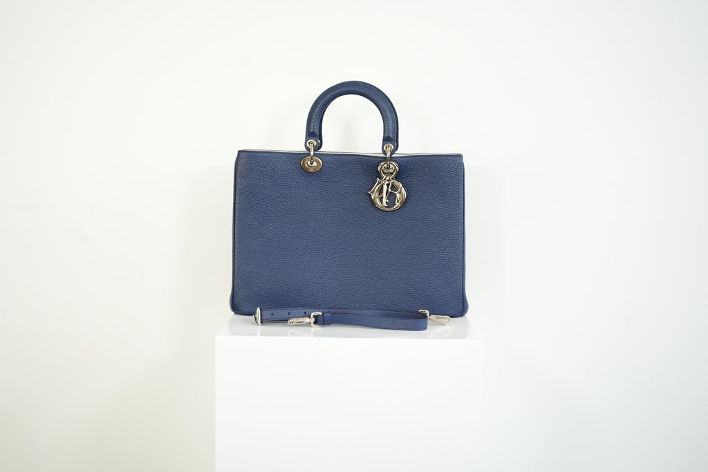 Christion Dior Diorissimo Large Tote Blue Leather Silver Hardware