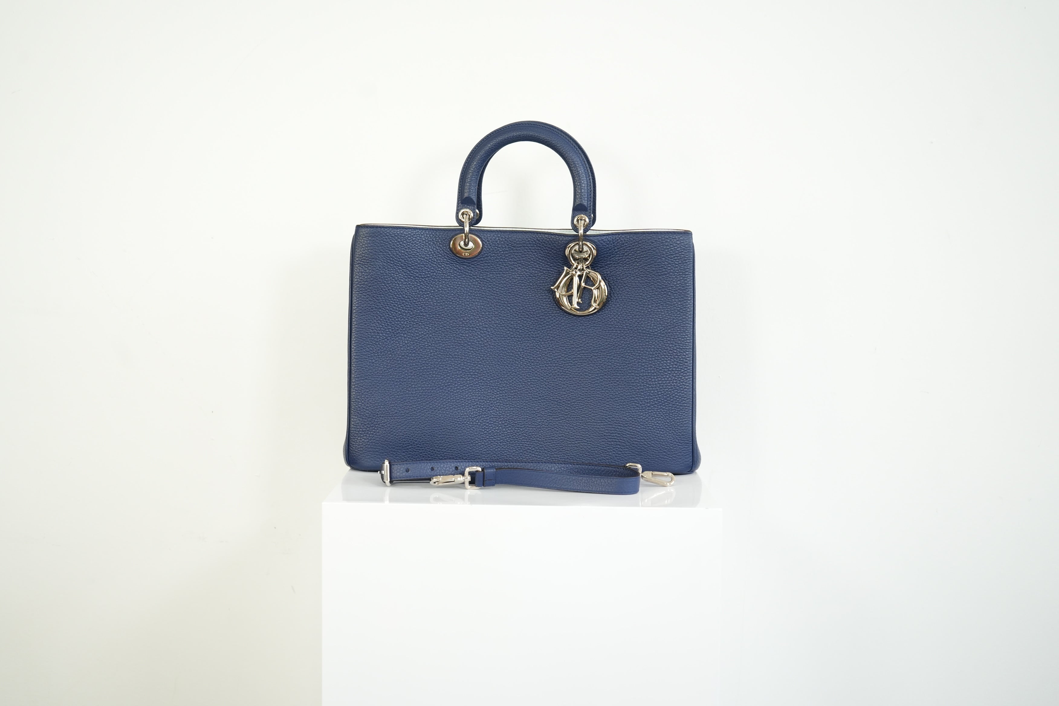 Christion Dior Diorissimo Large Tote Blue Leather Silver Hardware