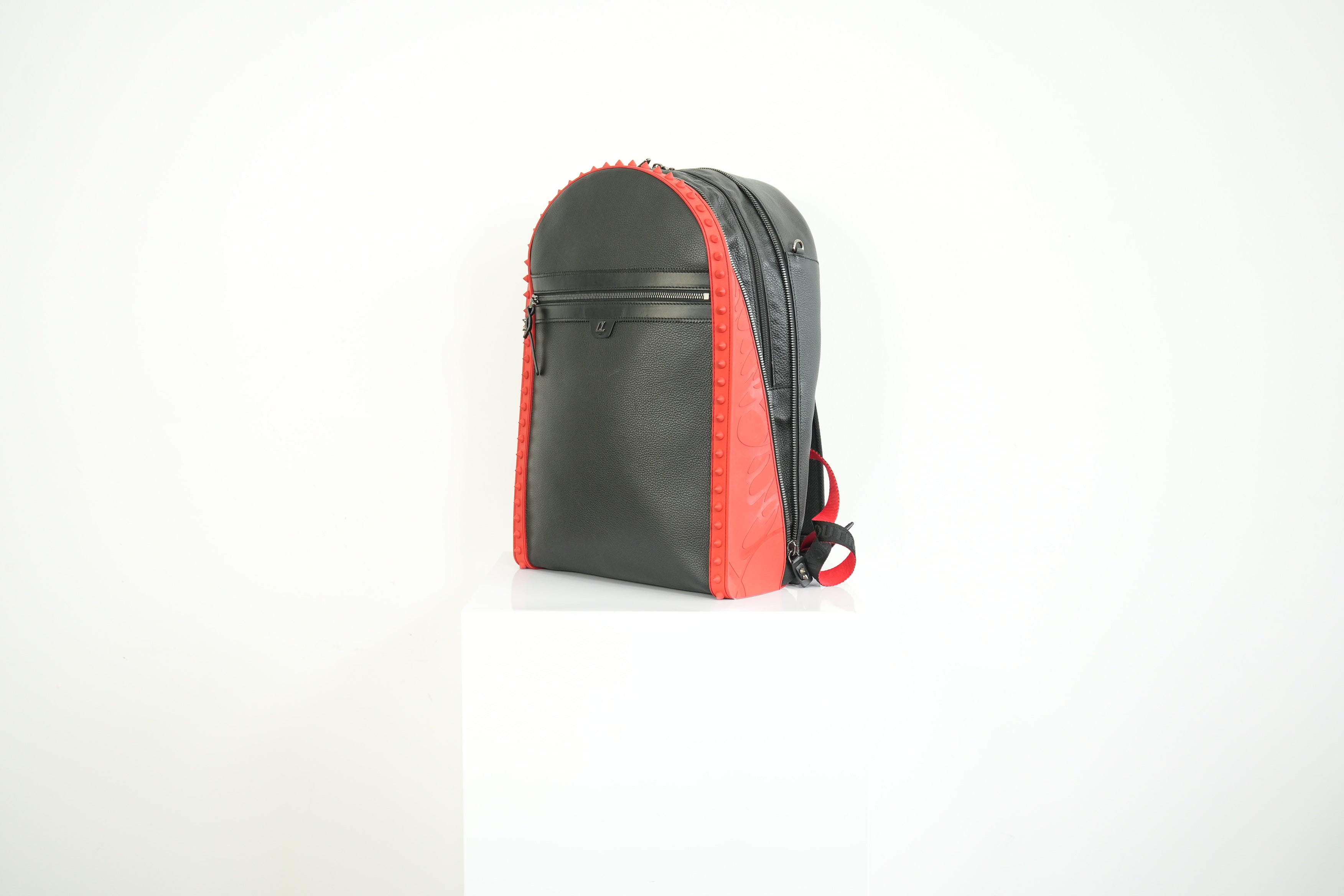 Christian Louboutin Black Leather Backpack Red Spiked Trim