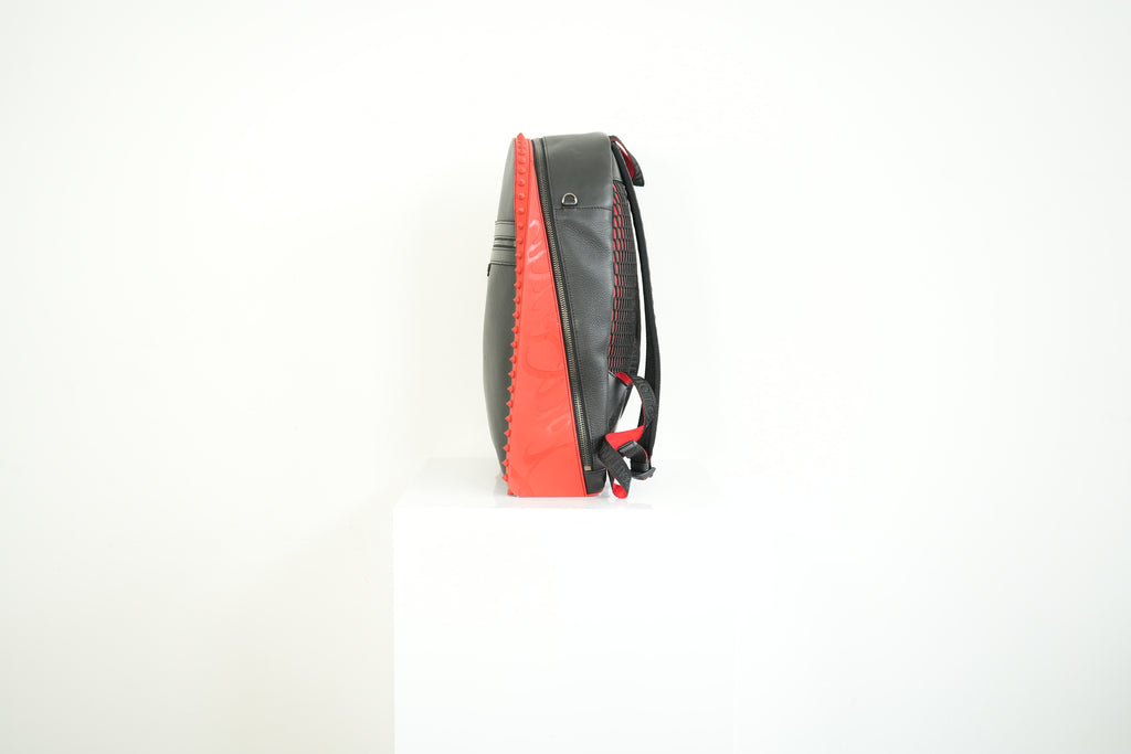 Christian Louboutin Black Leather Backpack Red Spiked Trim