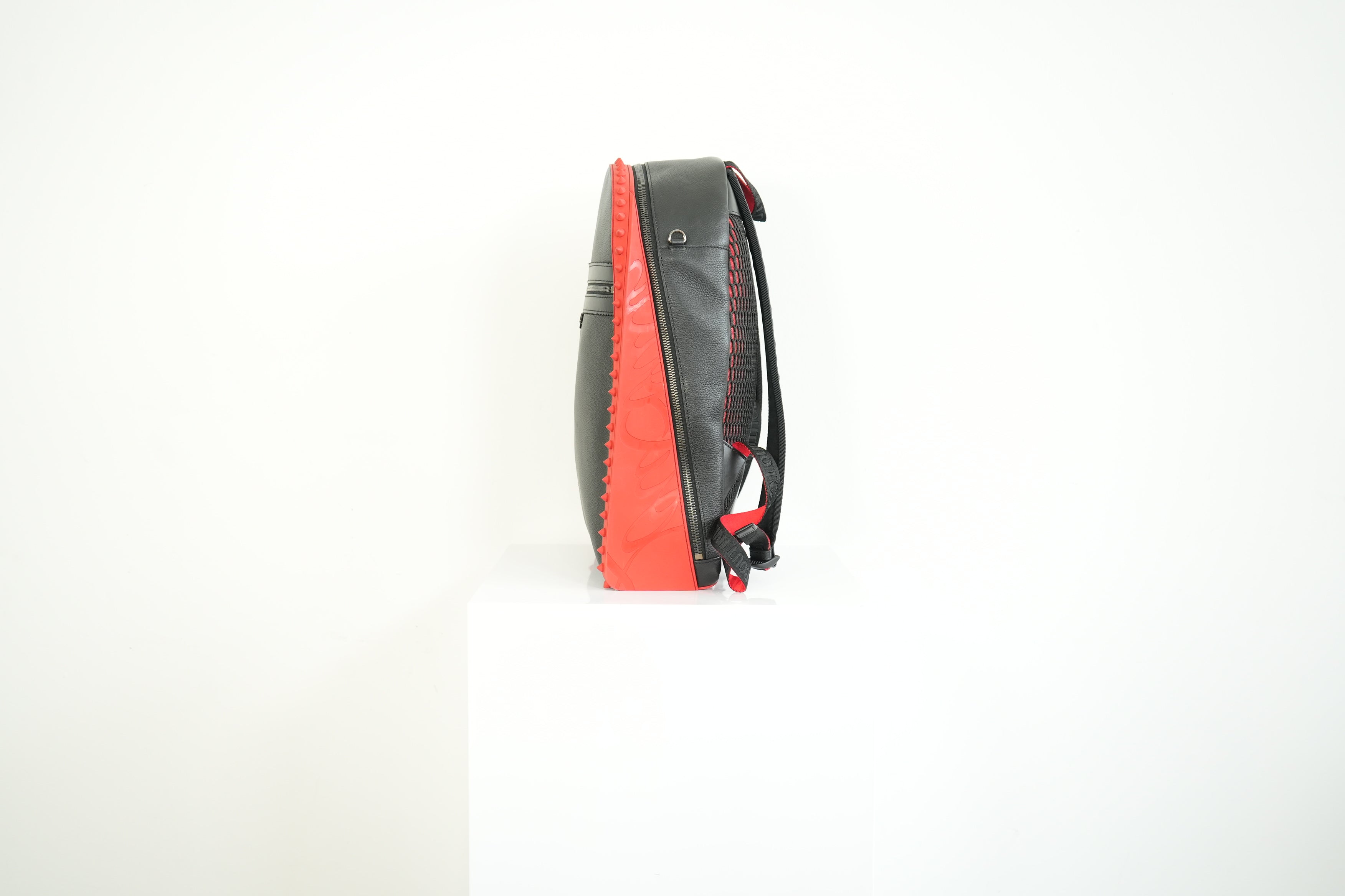Christian Louboutin Black Leather Backpack Red Spiked Trim