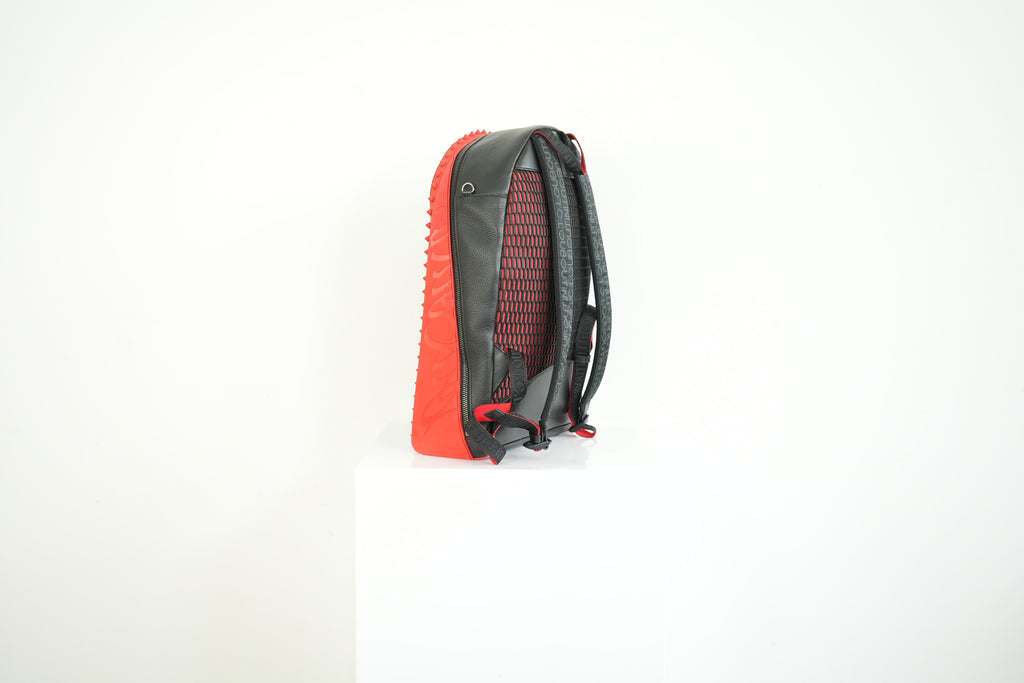 Christian Louboutin Black Leather Backpack Red Spiked Trim