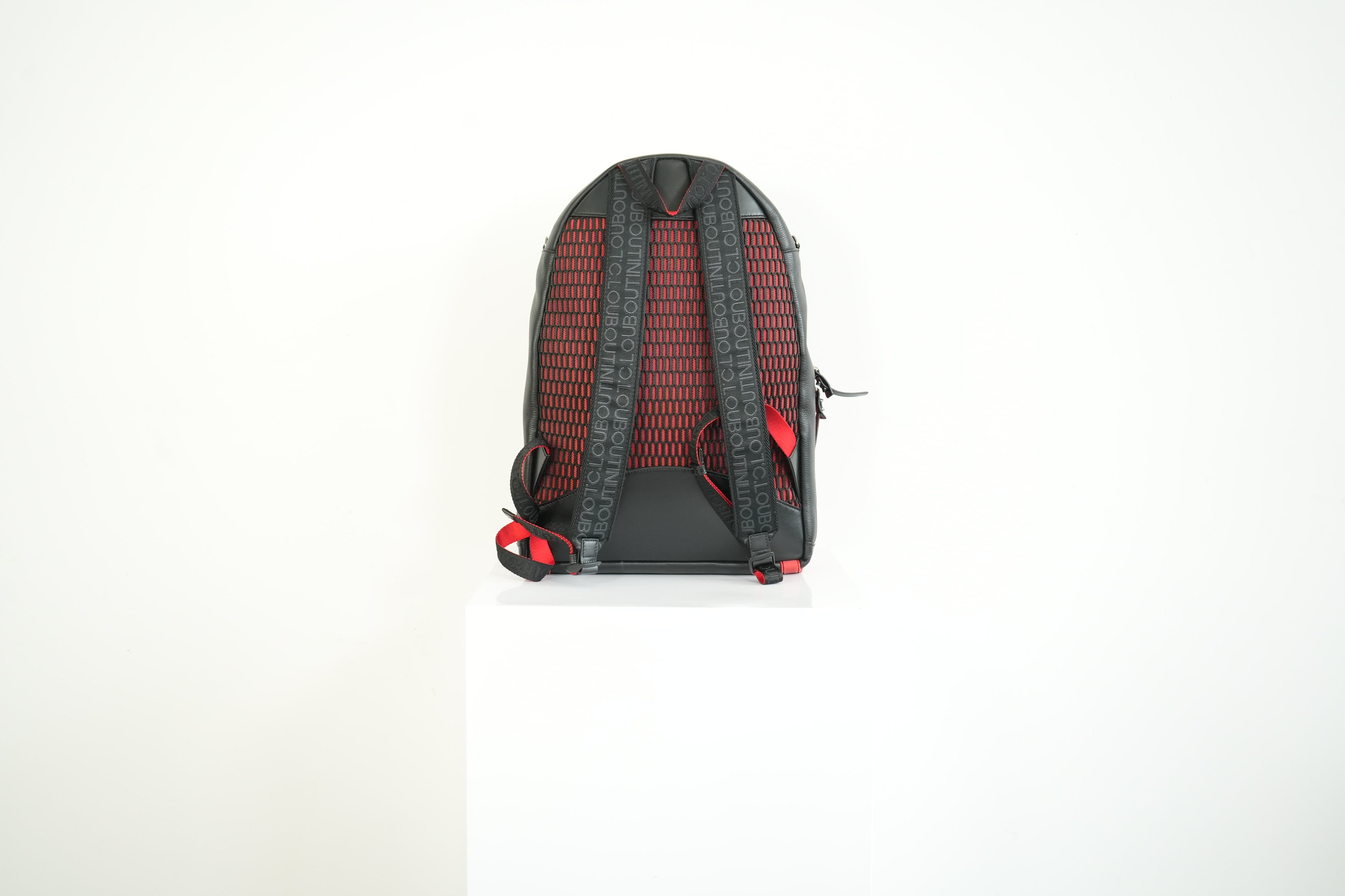 Christian Louboutin Black Leather Backpack Red Spiked Trim