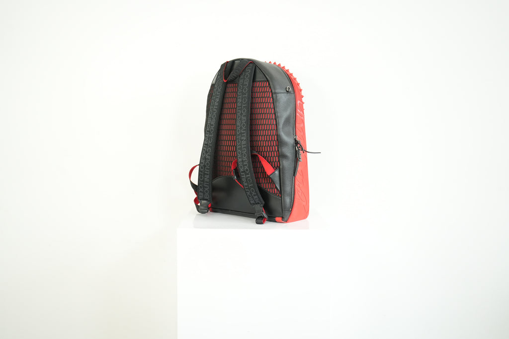 Christian Louboutin Black Leather Backpack Red Spiked Trim