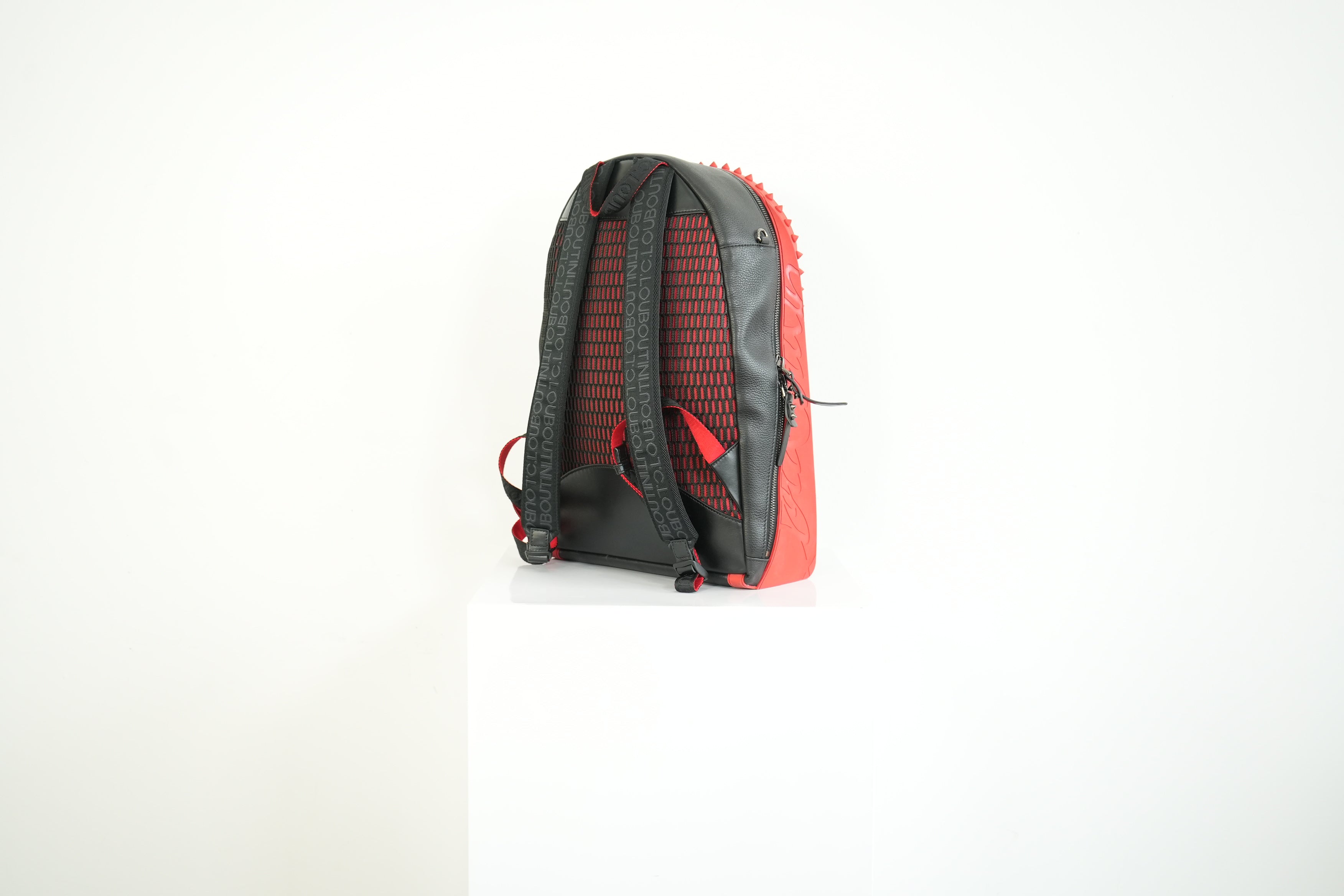 Christian Louboutin Black Leather Backpack Red Spiked Trim