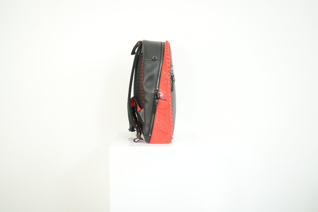 Christian Louboutin Black Leather Backpack Red Spiked Trim