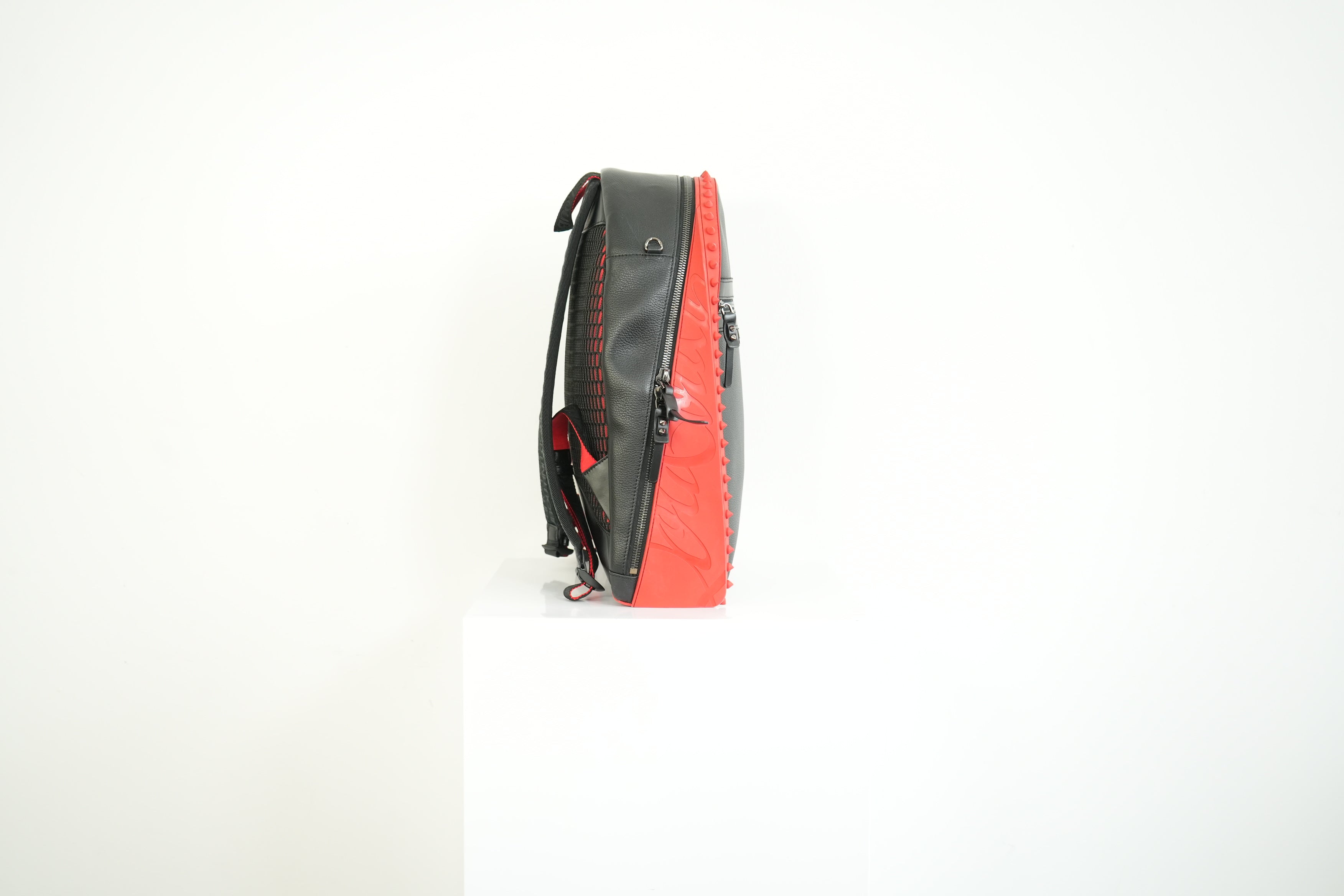 Christian Louboutin Black Leather Backpack Red Spiked Trim