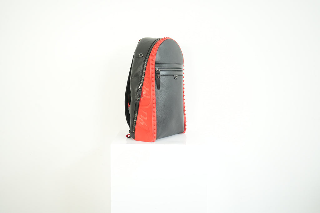 Christian Louboutin Black Leather Backpack Red Spiked Trim