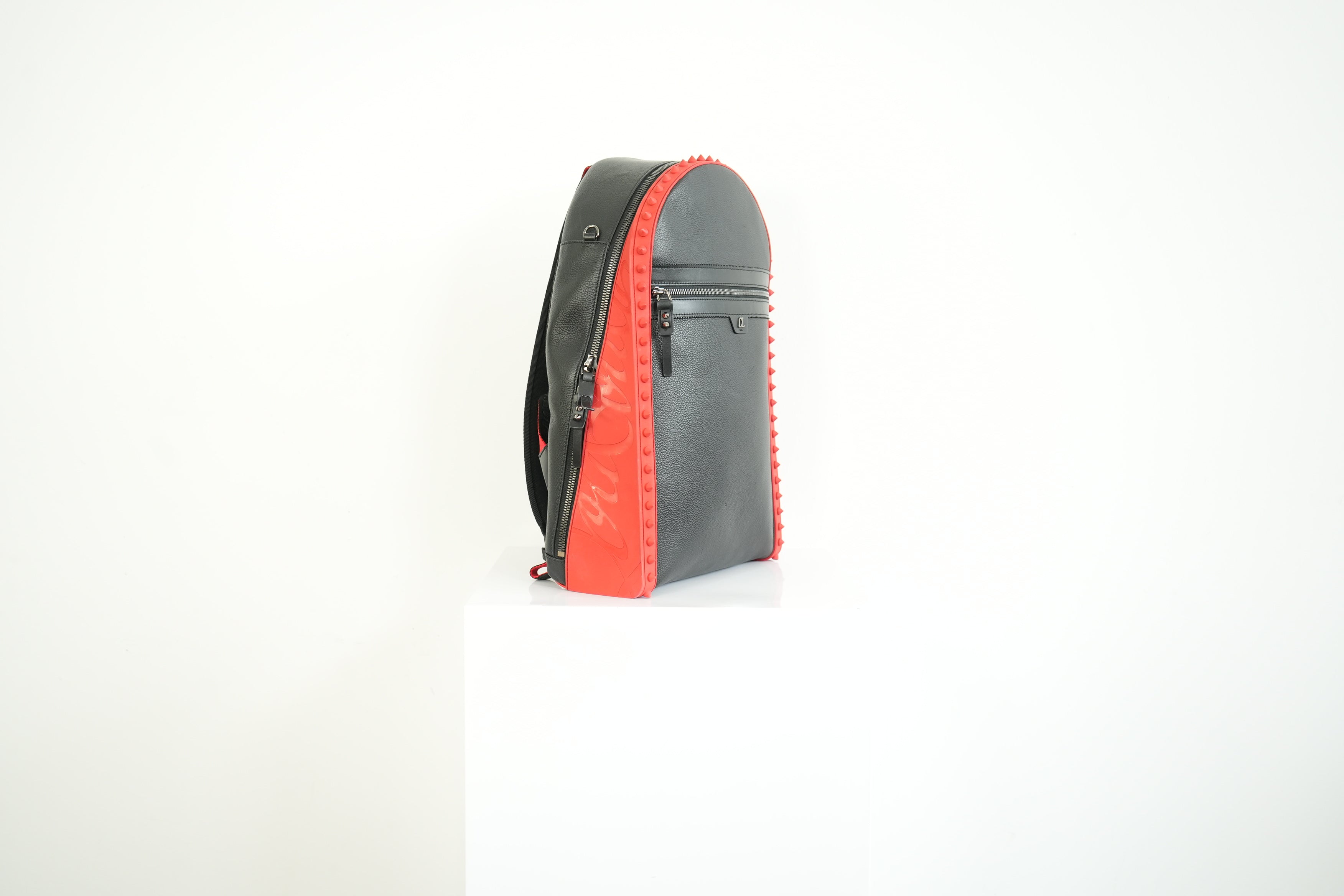 Christian Louboutin Black Leather Backpack Red Spiked Trim