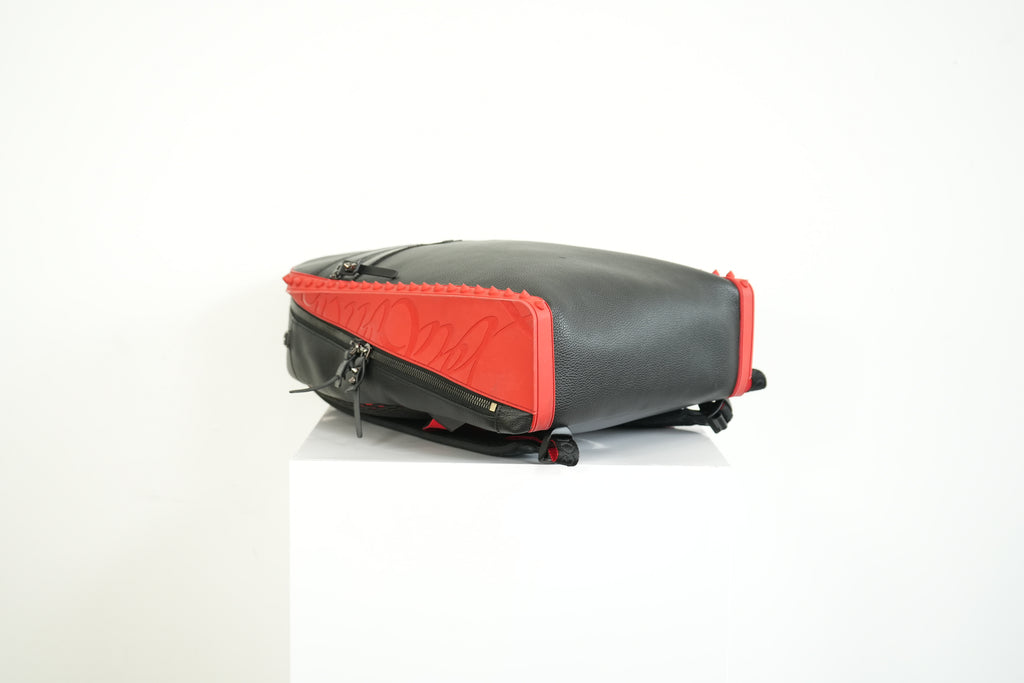 Christian Louboutin Black Leather Backpack Red Spiked Trim