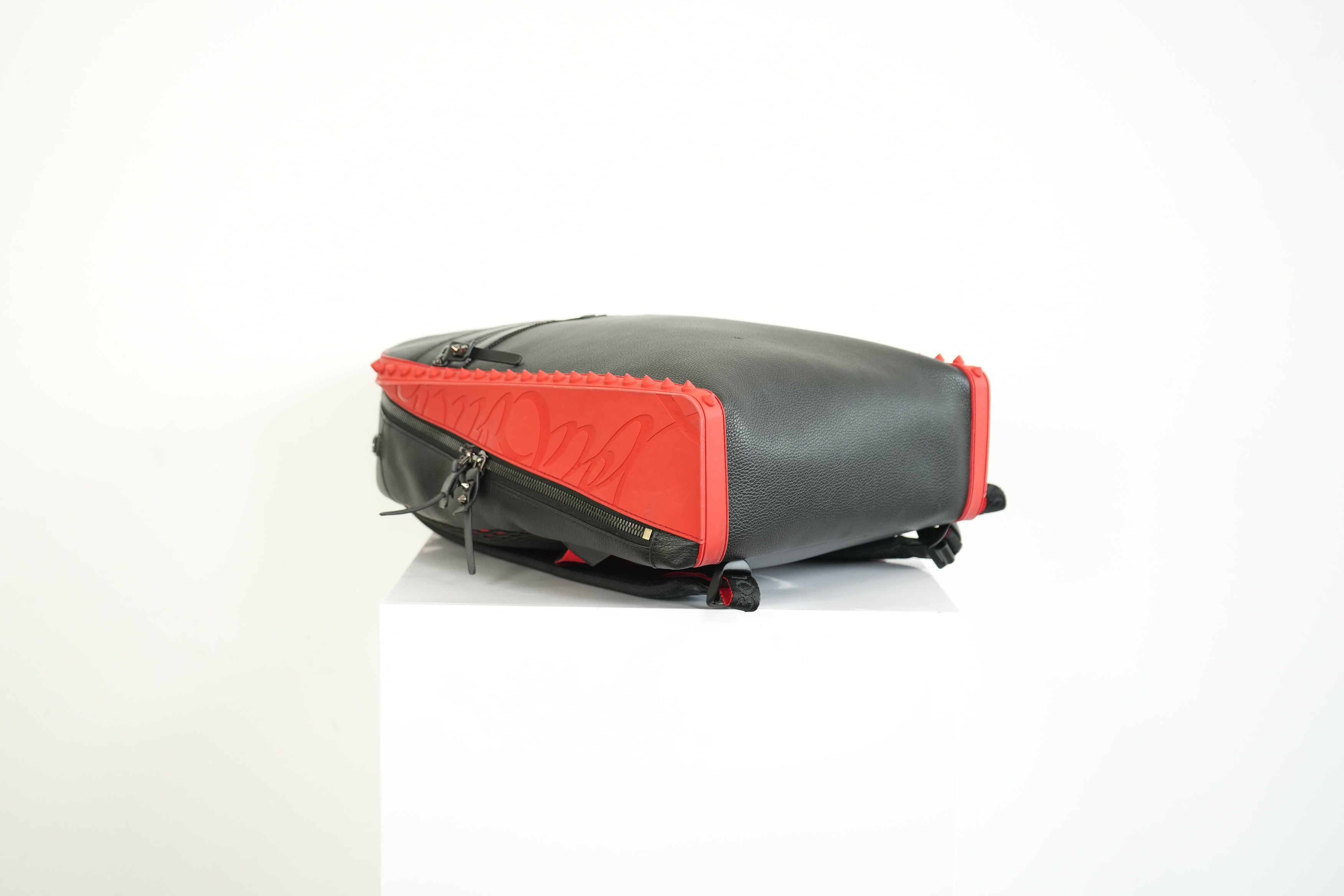 Christian Louboutin Black Leather Backpack Red Spiked Trim