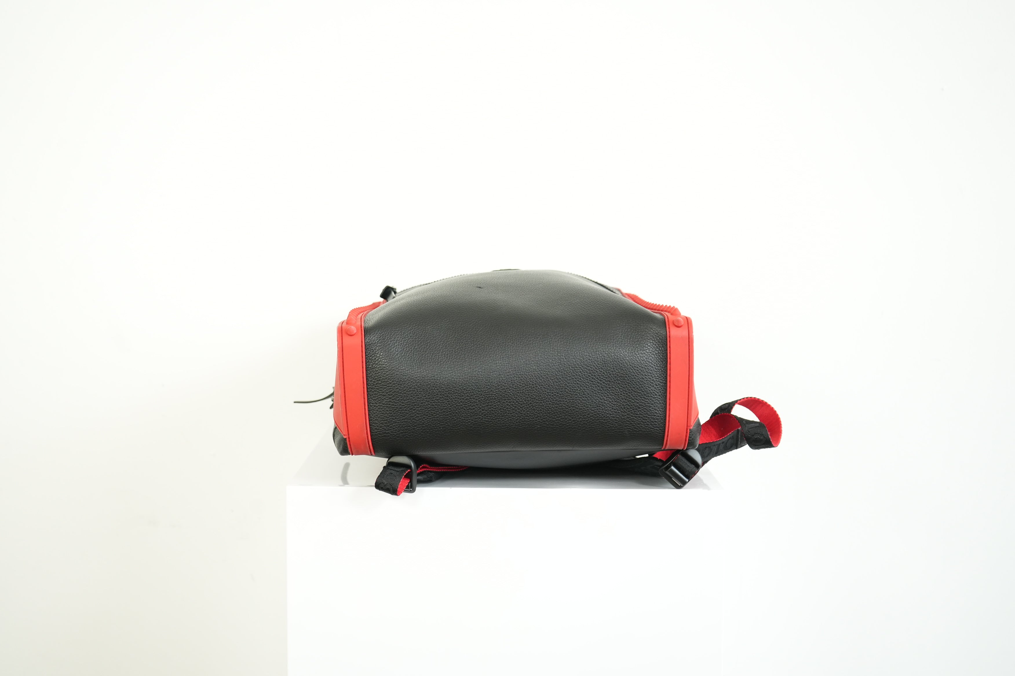 Christian Louboutin Black Leather Backpack Red Spiked Trim