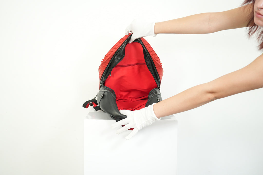 Christian Louboutin Black Leather Backpack Red Spiked Trim