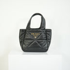 Prada Black Padded Nappa Leather Tote Bag Gold Logo Handbag