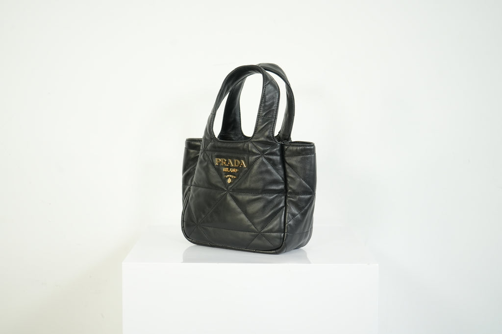 Prada Black Padded Nappa Leather Tote Bag Gold Logo Handbag