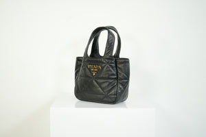 Prada Black Padded Nappa Leather Tote Bag Gold Logo Handbag