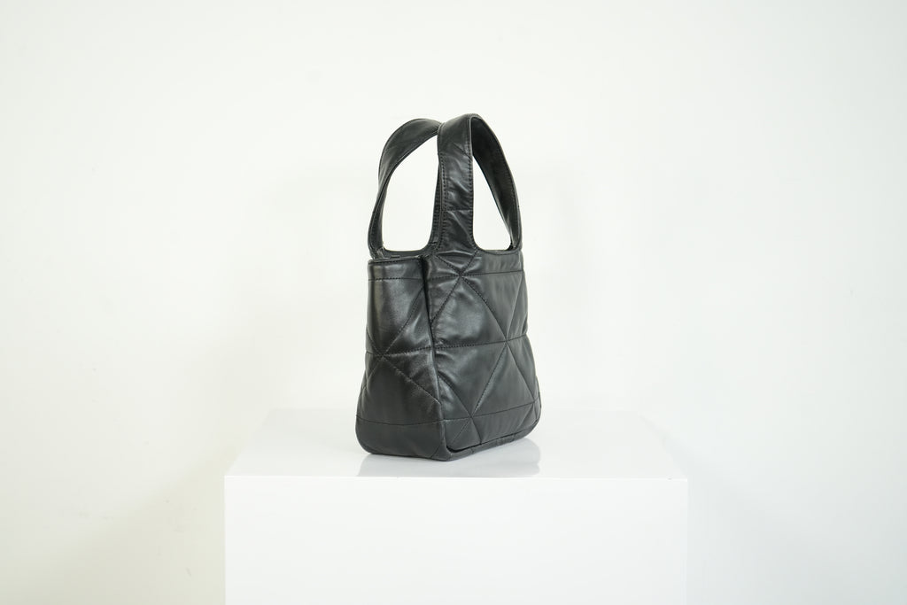 Prada Black Padded Nappa Leather Tote Bag Gold Logo Handbag