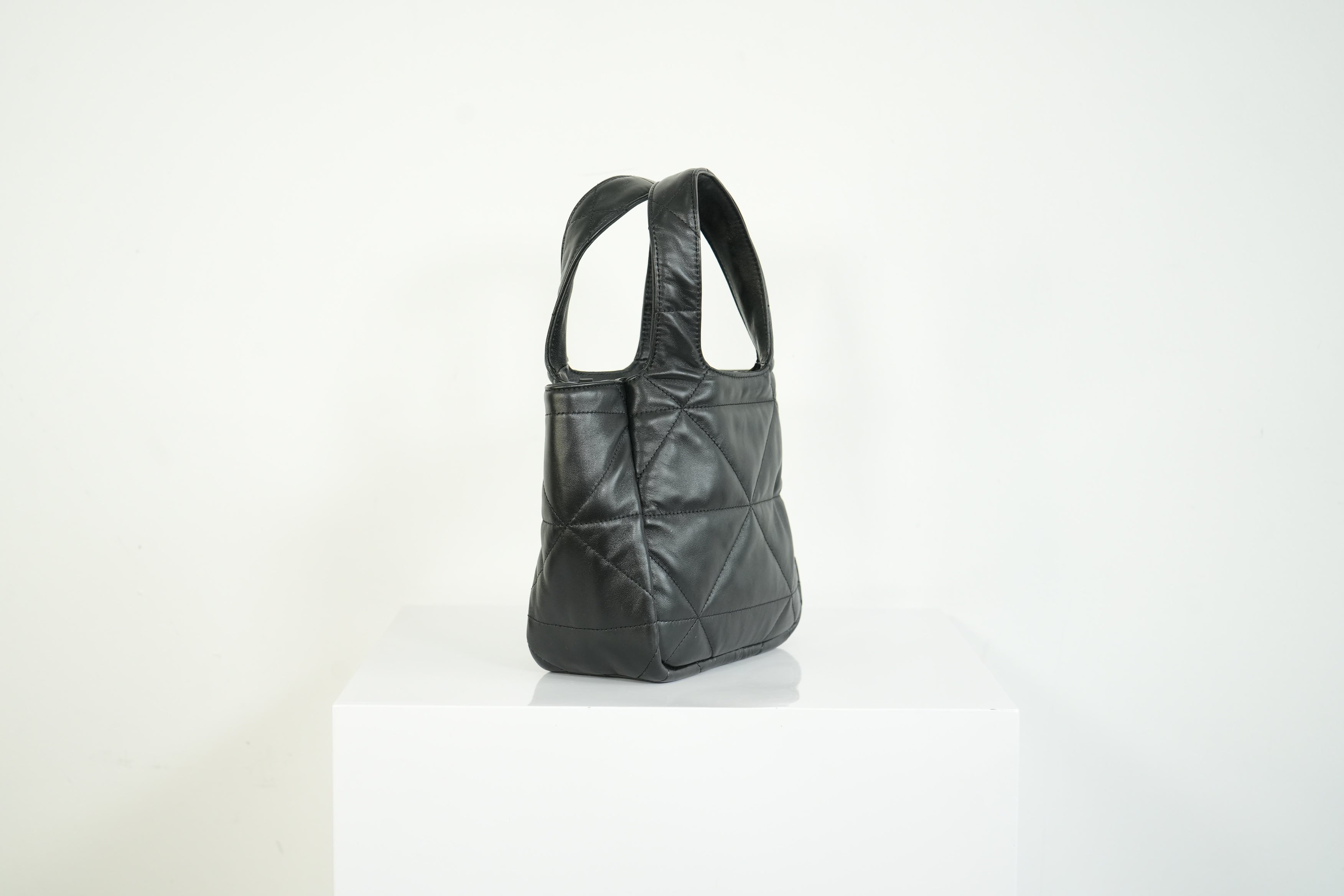 Prada Black Padded Nappa Leather Tote Bag Gold Logo Handbag