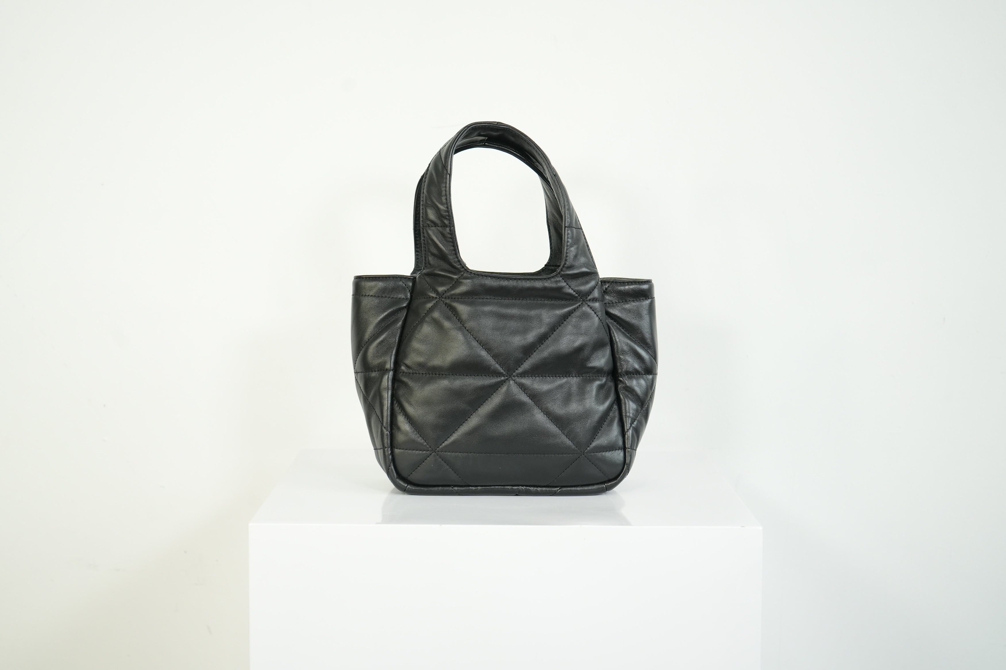 Prada Black Padded Nappa Leather Tote Bag Gold Logo Handbag