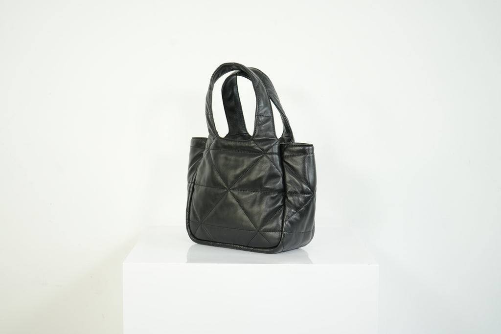 Prada Black Padded Nappa Leather Tote Bag Gold Logo Handbag