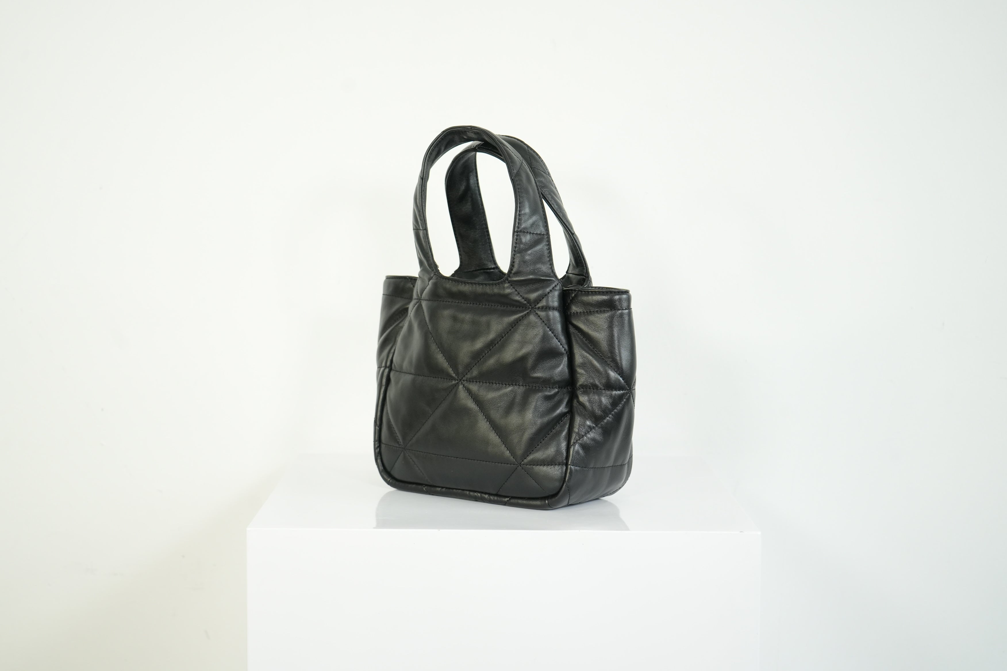 Prada Black Padded Nappa Leather Tote Bag Gold Logo Handbag