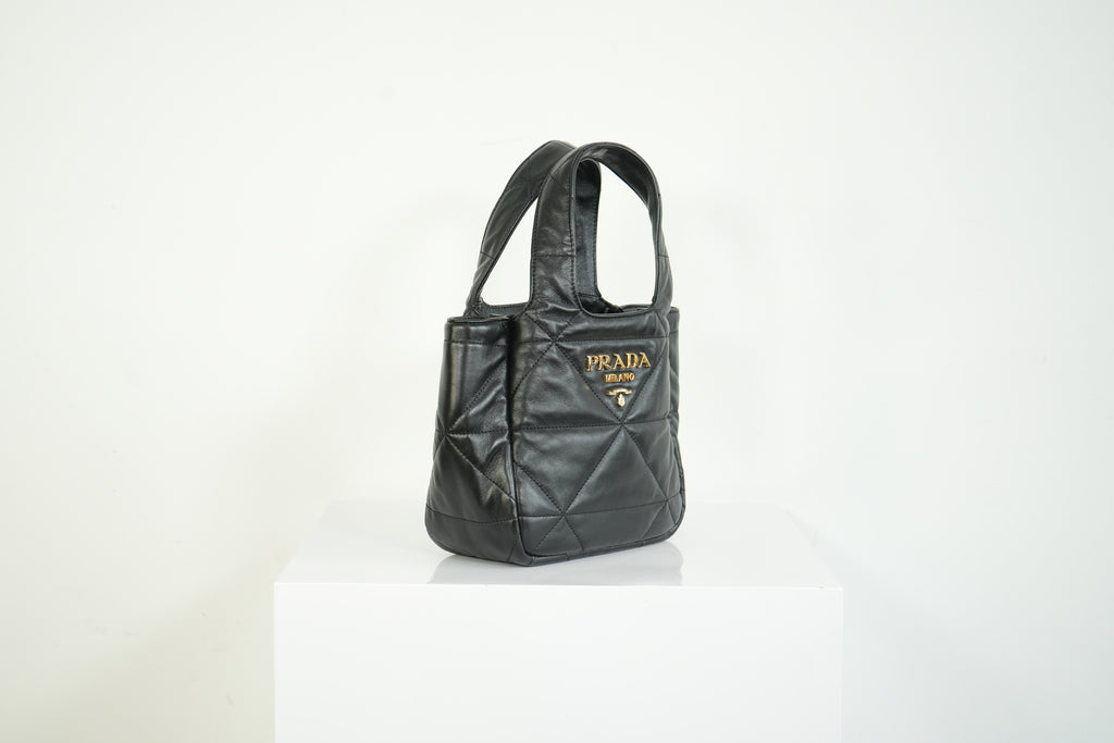 Prada Black Padded Nappa Leather Tote Bag Gold Logo Handbag