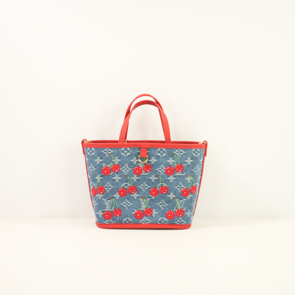 Louis Vuitton x Takashi Murakami Monogram Denim Cerises Neverfull Inside Out BB , Full Set W/Bag