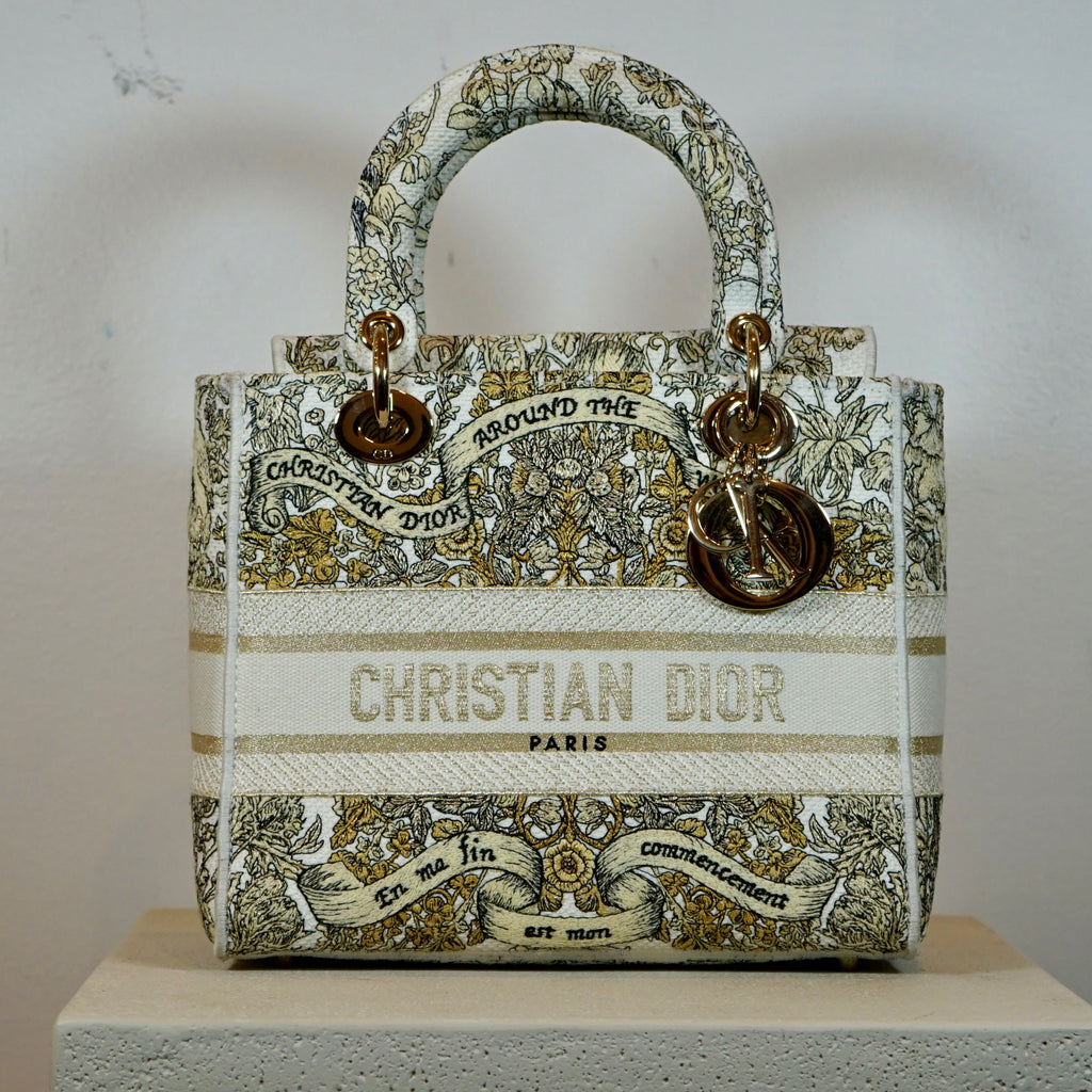 Christian Dior Latte Embroidery Around The World Motif Medium Lady Dior