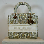 Christian Dior Latte Embroidery Around The World Motif Medium Lady Dior