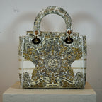 Christian Dior Latte Embroidery Around The World Motif Medium Lady Dior