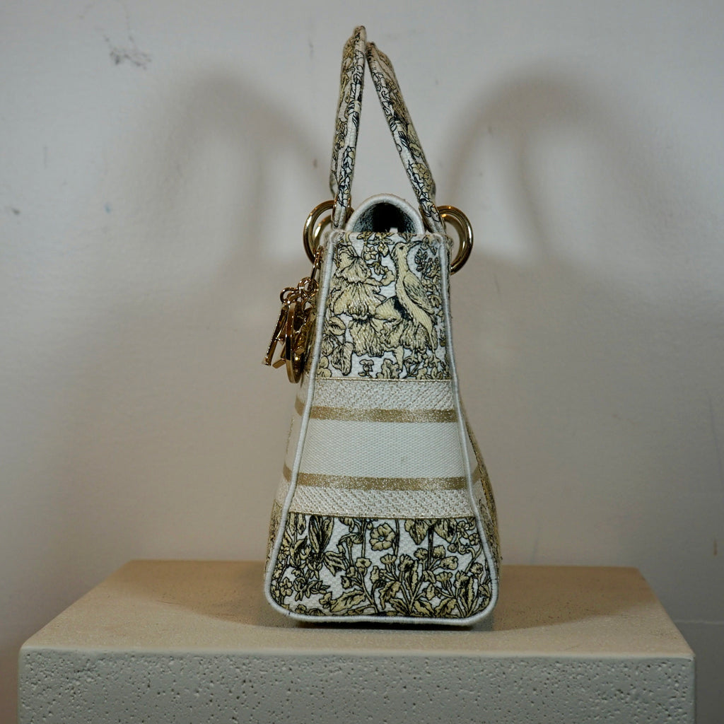 Christian Dior Latte Embroidery Around The World Motif Medium Lady Dior