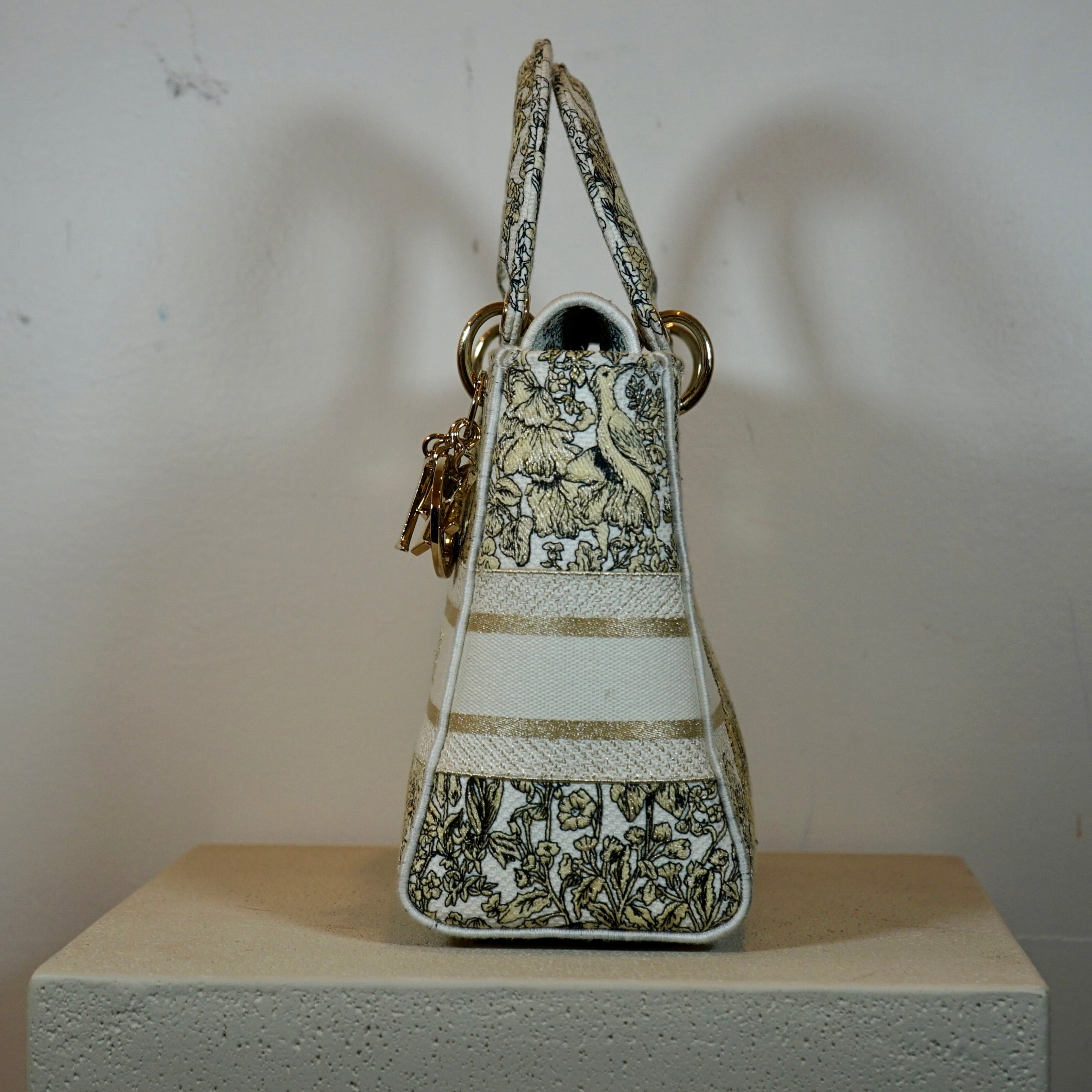 Christian Dior Latte Embroidery Around The World Motif Medium Lady Dior