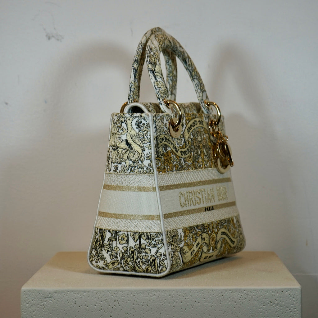 Christian Dior Latte Embroidery Around The World Motif Medium Lady Dior