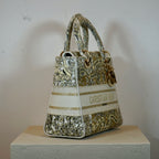 Christian Dior Latte Embroidery Around The World Motif Medium Lady Dior