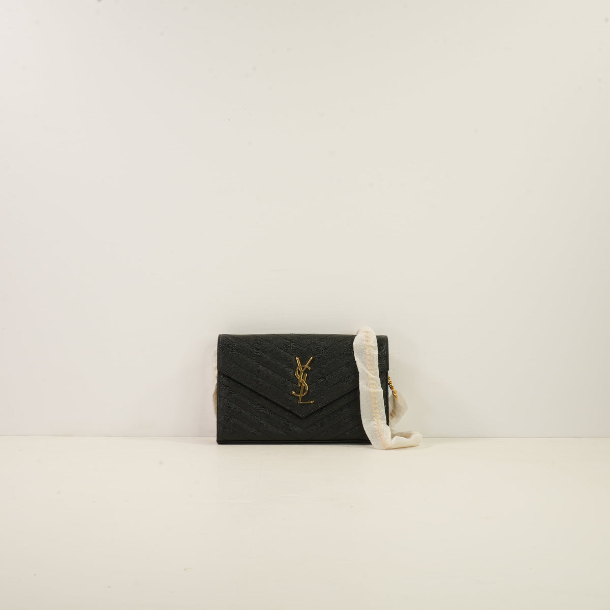 Saint Laurent Black Cassandre Matelasse Chain Wallet, Full Set
