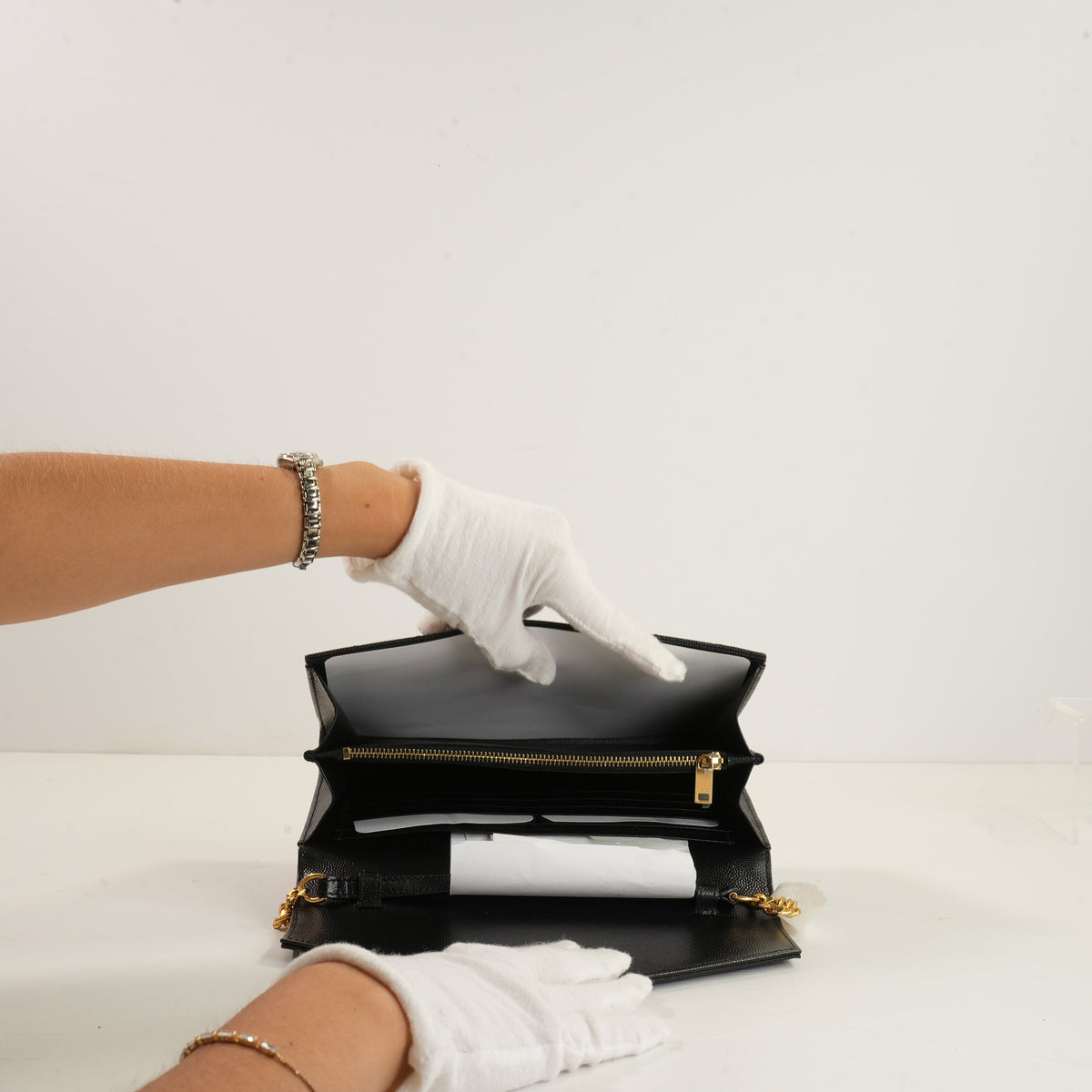Saint Laurent Black Cassandre Matelasse Chain Wallet, Full Set