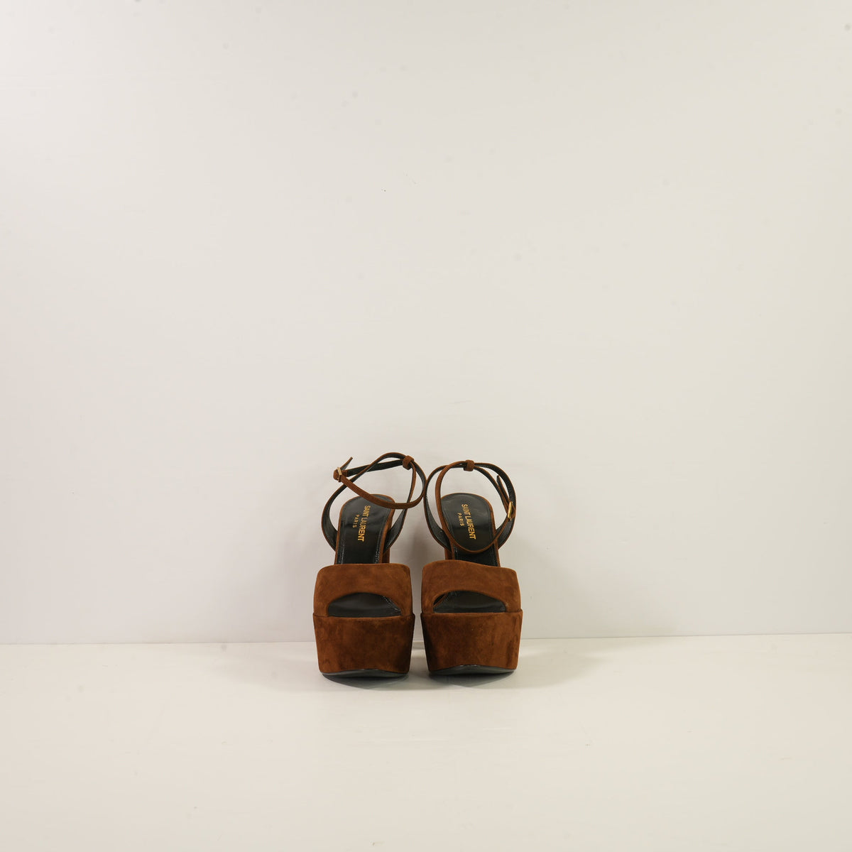 Saint Laurent Jodie 95 Suede Platform Sandals, W/Box. 36.5