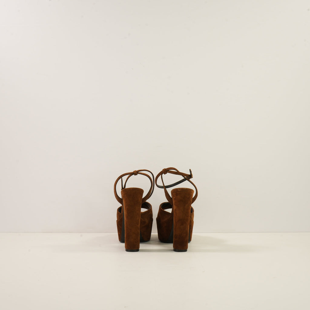 Saint Laurent Jodie 95 Suede Platform Sandals, W/Box. 36.5