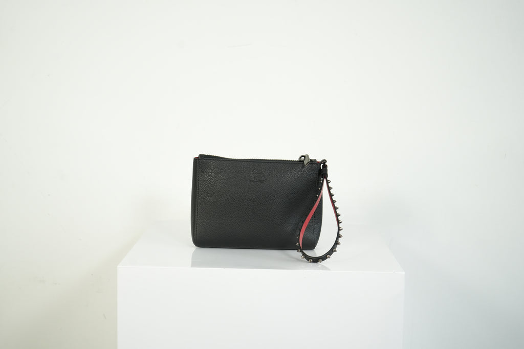 Christian Louboutin Loubifunk Black Leather Spiked Wristlet Clutch Pouch
