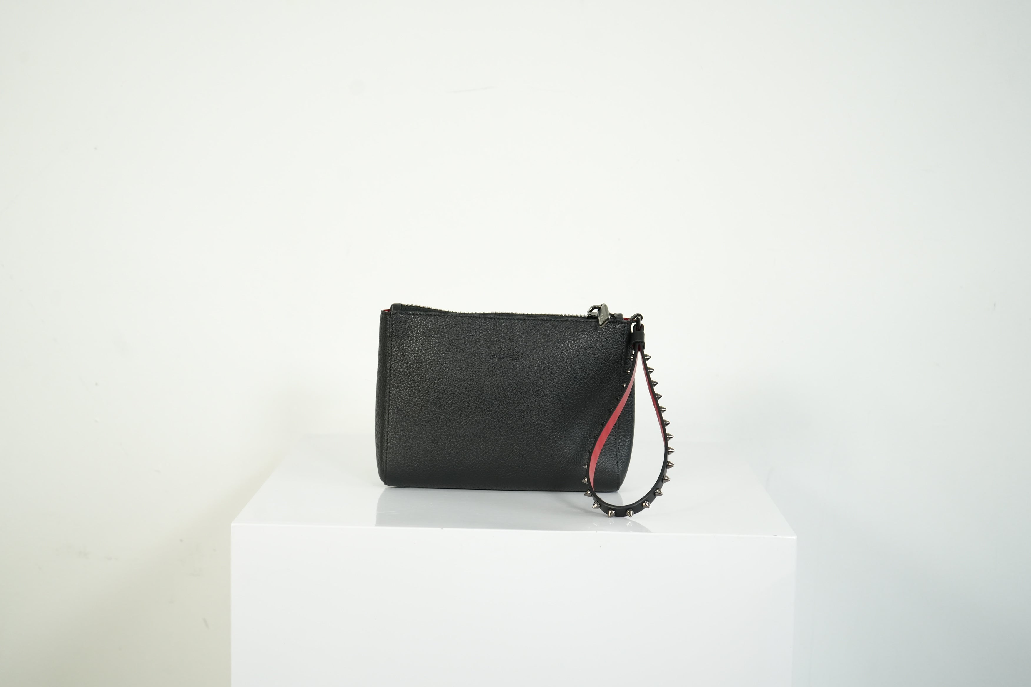 Christian Louboutin Loubifunk Black Leather Spiked Wristlet Clutch Pouch