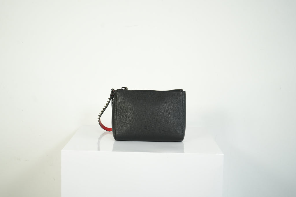 Christian Louboutin Loubifunk Black Leather Spiked Wristlet Clutch Pouch