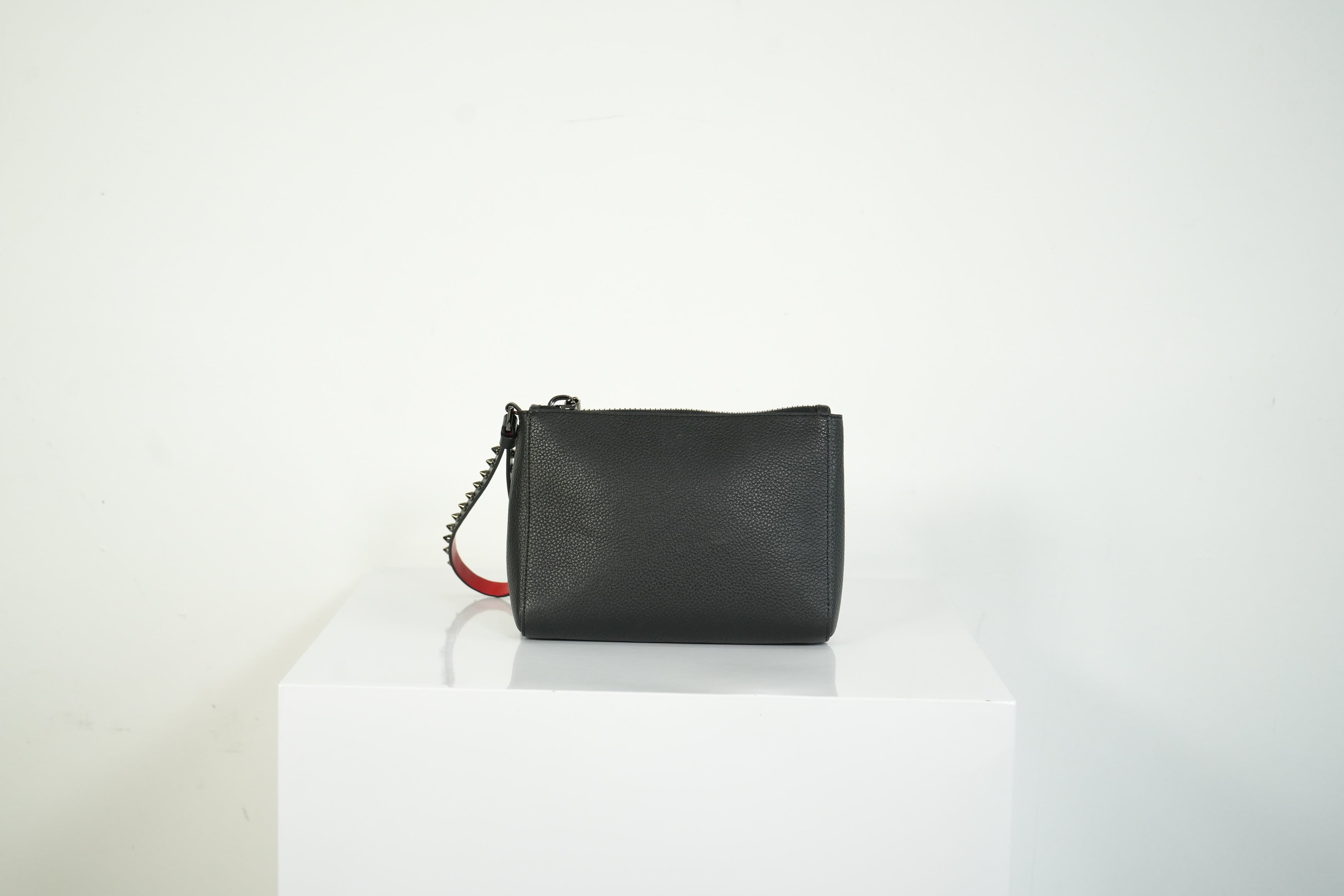 Christian Louboutin Loubifunk Black Leather Spiked Wristlet Clutch Pouch