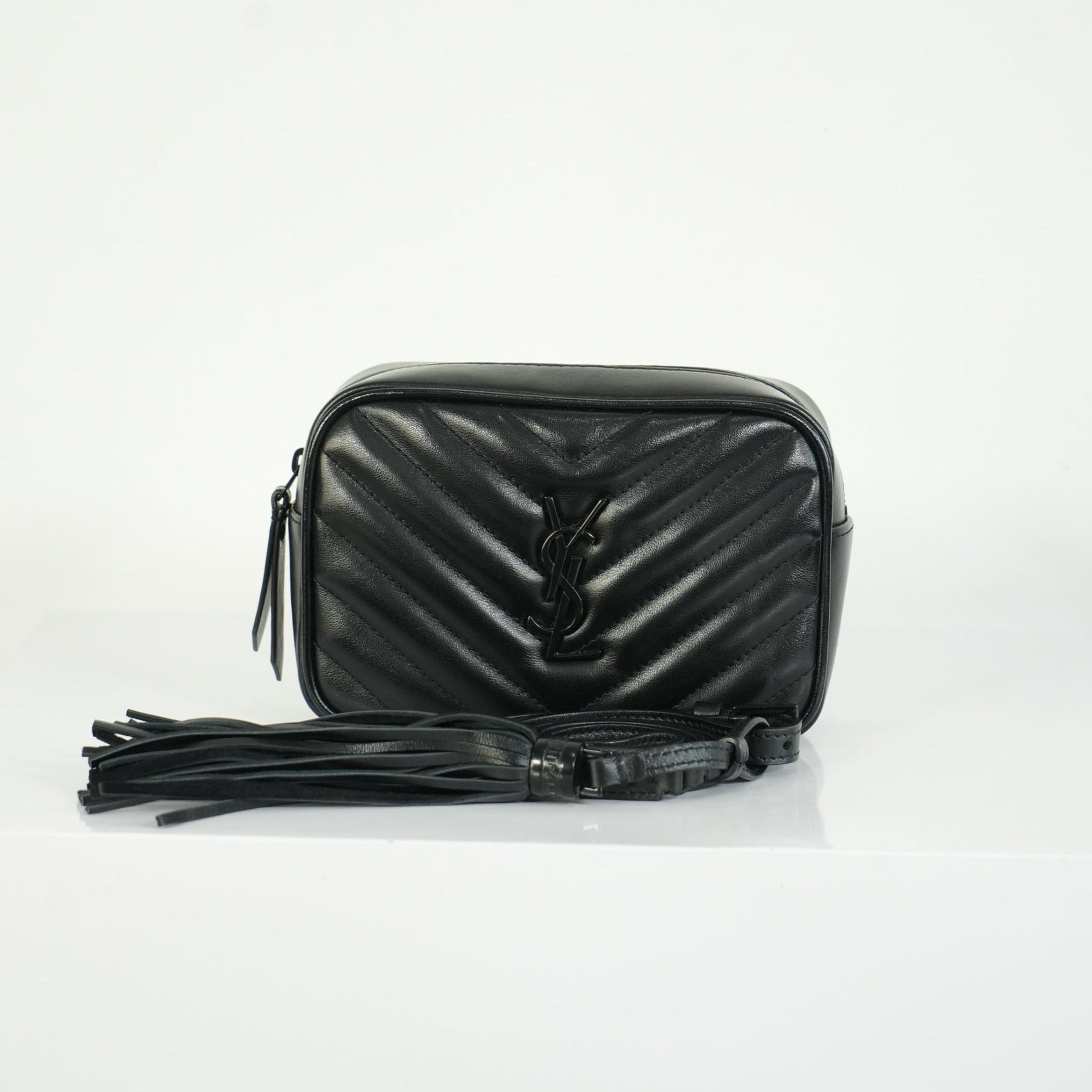 Saint Laurent Lou Camera Bag Black Chevron Quilted Leather Black Hardware