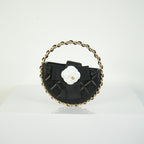 Chanel Lambskin Black Quilted RND Camellia Mini Clutch