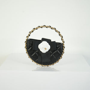 Chanel Lambskin Black Quilted RND Camellia Mini Clutch